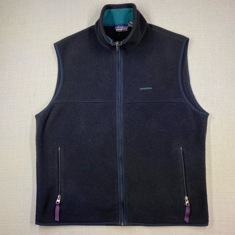 Patagonia Mens Vintage Synchilla Fleece Full Zip Vest Black Made in USA Size L